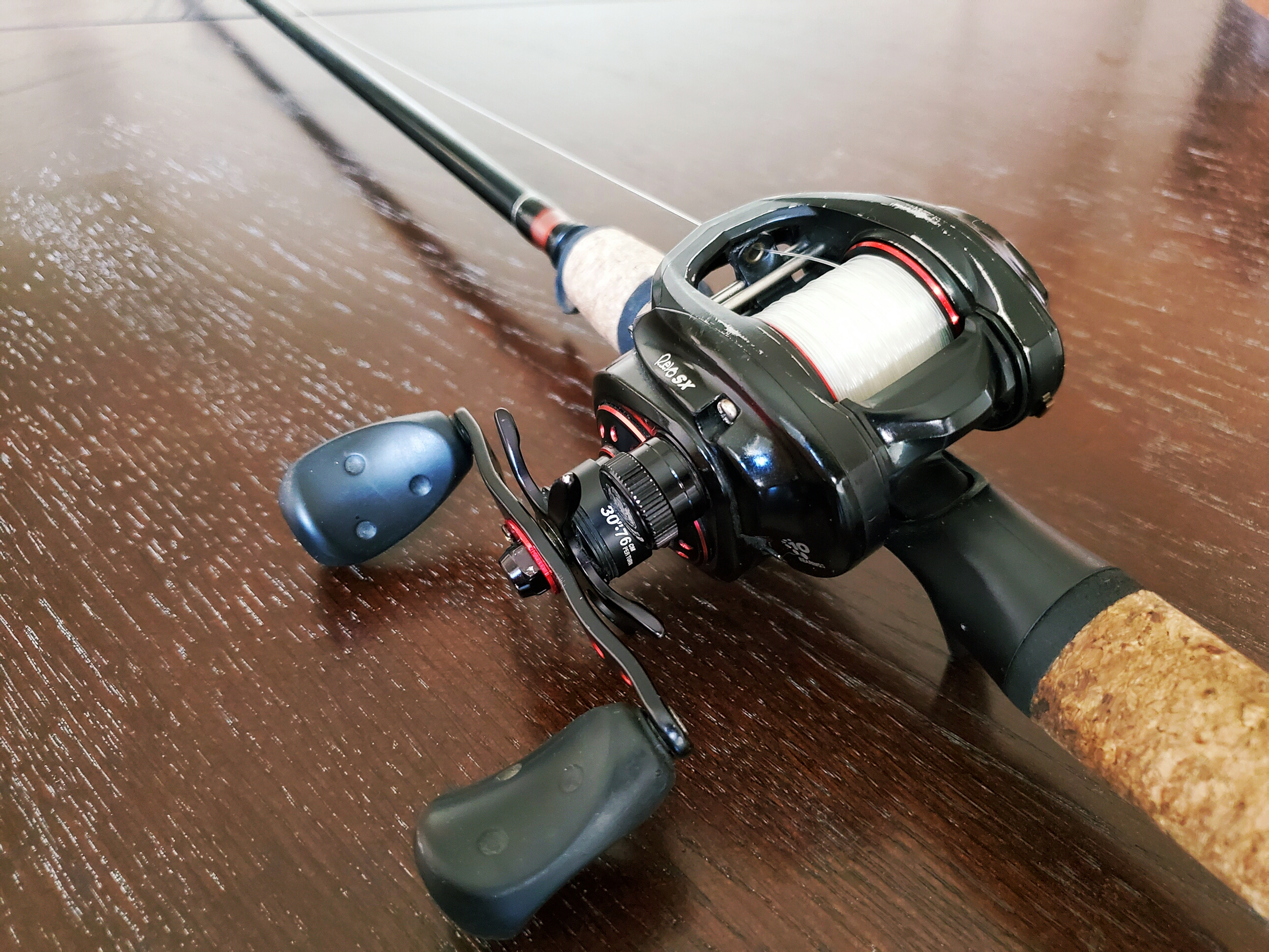 Abu Garcia Revo SX baitcaster fishing reel on a Temple Fork Outfitters casting rod