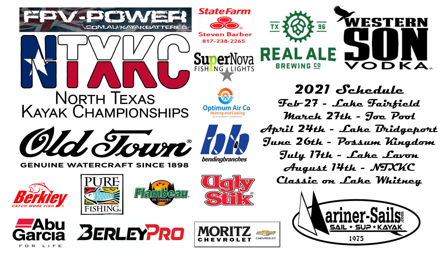 A list of the North Texas Kayak Championship lakes for 2021